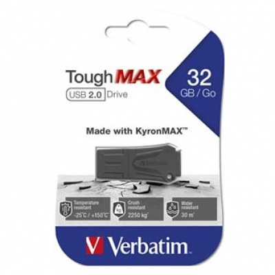 Verbatim USB flash disk, USB 2.0, 32GB, ToughMAX, černý, 49331, USB A, kompozitní materiál KyronMAX(tm)