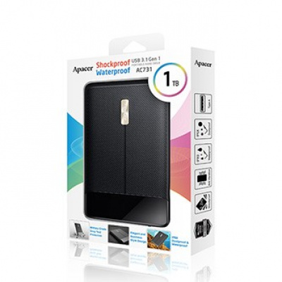 Apacer externí pevný disk, AC731, 2.5", USB 3.0 (3.2 Gen 1), 1TB, AP1TBAC731B-1, černý, otřesuvzdorný, odolný proti prachu a vodě