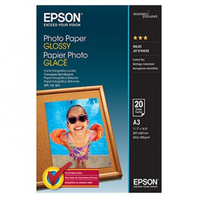 Epson Glossy Photo Paper, foto papír, lesklý, bílý, Stylus Color, Photo, Pro, A3, 200 g/m2, 20 ks, C13S042536, inkoustový