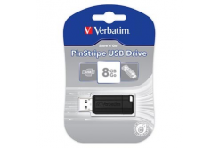 Verbatim USB flash disk, USB 2.0, 8GB, PinStripe, Store N Go, černý, 49062, USB A, s výsuvným konektorem