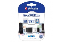 Verbatim USB flash disk, USB 2.0, 32GB, Nano, Store N Go, černý, 49822, USB A, s adaptérem USB Micro