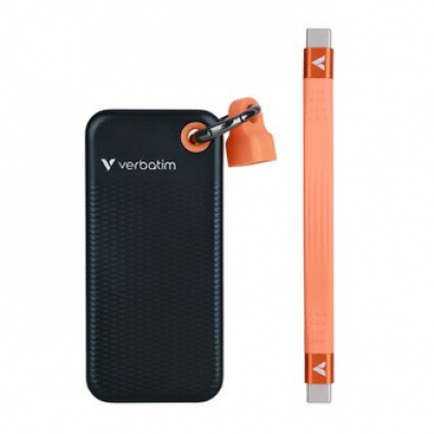 SSD Verbatim 96.1 x 45.1 x 10 mm, externí USB C 3.2 Gen 2, 2000GB, 2TB, Pocket SSD Black/Orange, 32197, M.2, obsahuje USB C kabel 