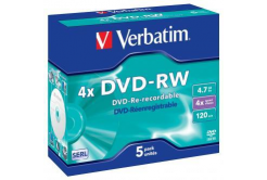 Verbatim DVD-RW, Matt Silver, 43285, 4.7GB, 4x, jewel box, 5-pack, bez možnosti potisku, 12cm, pro archivaci dat