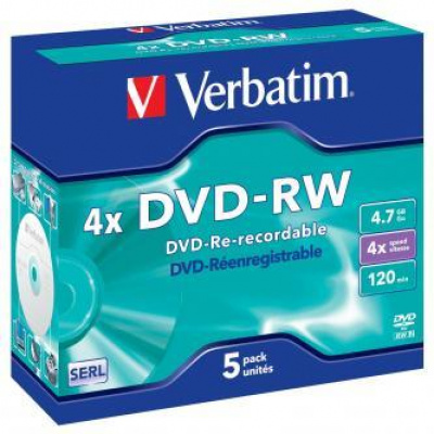 Verbatim DVD-RW, Matt Silver, 43285, 4.7GB, 4x, jewel box, 5-pack, bez možnosti potisku, 12cm, pro archivaci dat