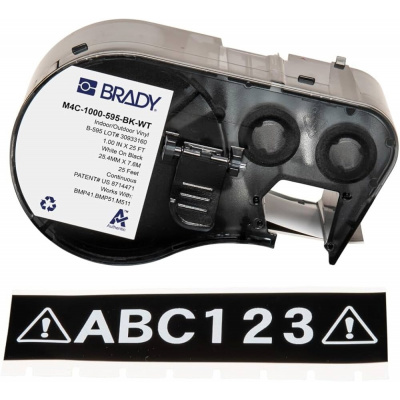 Brady M4C-1000-595-BK-WT / 170841, 25.40 mm x 7.62 m, Vinyl, bílý tisk / černý podklad