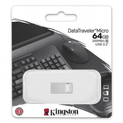 Kingston USB flash disk, USB 3.0, 64GB, DataTraveler Micro G2, stříbrný, DTMC3G2/64GB, USB A