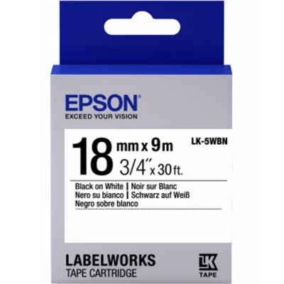 Epson LabelWorks LK-5WBN C53S655006 18mm x 9m, černý tisk / bílý podklad, originální páska