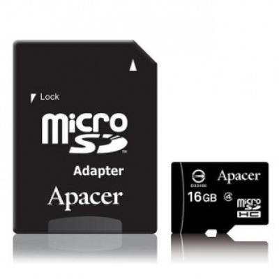 Apacer paměťová karta Secure Digital Card, 16GB, micro SDHC, AP16GMCSH4, Class 4, bulk bez adaptéru, DOPRODEJ