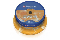 Verbatim DVD-R, Matt Silver, 43522, 4.7GB, 16x, cake box, 25-pack, bez možnosti potisku, 12cm, pro archivaci dat