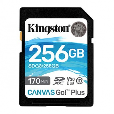 Kingston paměťová karta Canvas Go! Plus, 256GB, SDXC, SDG3/256GB, UHS-I U3 (Class 10), V30