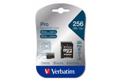 Verbatim paměťová karta MicroSD, 256GB, micro SDXC, 47045, UHS 3 (U3), s adaptérem