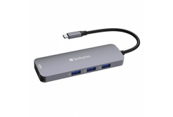 USB (3.2) hub 8-port, 32151, šedá, délka kabelu 15cm, Verbatim, 1x USB C, 3x USB A, 2x HDMI, 1x SD 3.0