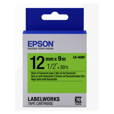 Epson LabelWorks LK-4GBF C53S654018 12mm x 9m, černý tisk / zelený podklad, fluorescenční, originální páska