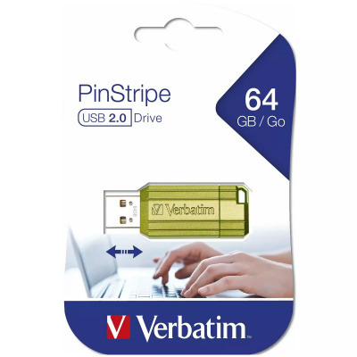 Verbatim USB flash disk, USB 2.0, 64GB, Store,N,Go PinStripe, zelený, 49964, pro archivaci dat