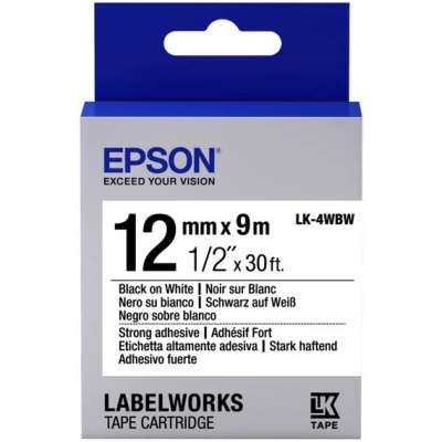 Epson LabelWorks LK-4WBW C53S654016 12mm x 9m, černý tisk / bílý podklad, silně lepicí, originální páska