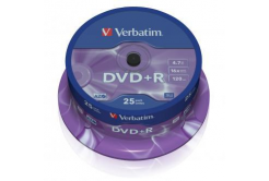 Verbatim DVD+R, Matt Silver, 43500, 4.7GB, 16x, spindle, 25-pack, bez možnosti potisku, 12cm, pro archivaci dat