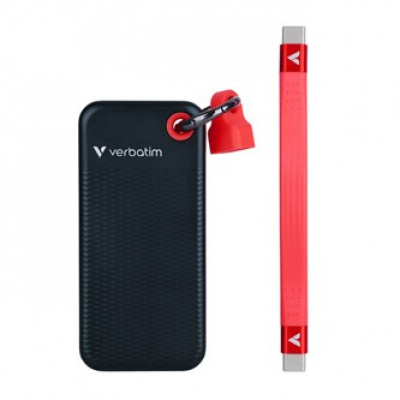 SSD Verbatim 96.1 x 45.1 x 10 mm, externí USB C 3.2 Gen 2, 2000GB, 2TB, Pocket SSD Black/Red, 32196, M.2, obsahuje USB C kabel a p