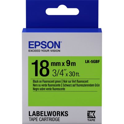 Epson LabelWorks LK-5GBF C53S655005 18mm x 9m, černý tisk / zelený podklad, fluorescenční, originální páska