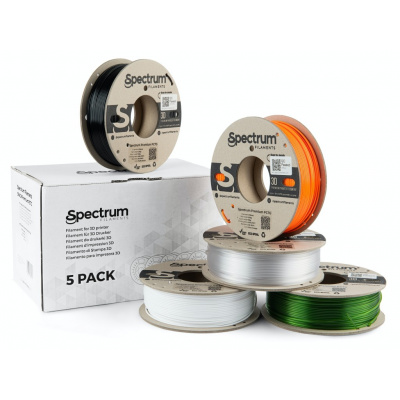 Spectrum 80751 3D filament, Premium PCTG, 1,75mm, 5x250g, mix Arctic White, Traffic Black, Pure Orange, Transparent Green, Premiu