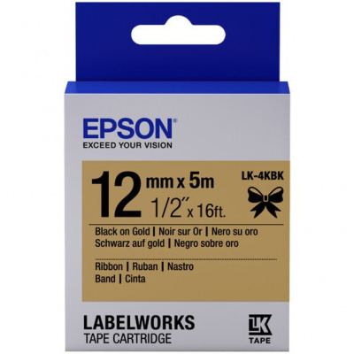 Epson LabelWorks LK-4KBK C53S654001 12mm x 5m, černý tisk / zlatý podklad, textilní stuha, originální páska