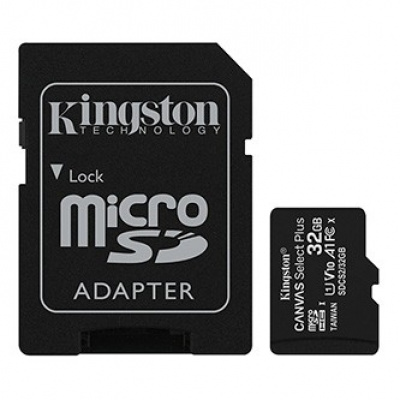 Kingston paměťová karta Canvas Select Plus, 32GB, micro SDHC, SDCS2/32GB, UHS-I U1 (Class 10), s adaptérem, A1, DOPRODEJ