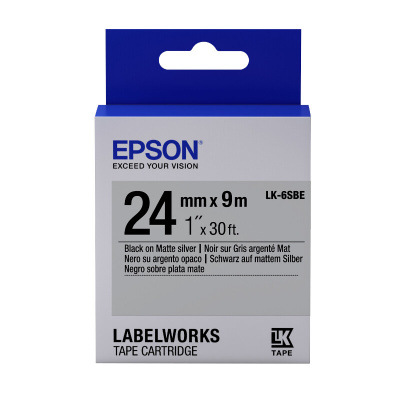 Epson LabelWorks LK-6SBE C53S656009 24mm x 9m, černý tisk / matně stříbrný podklad, matná, originální páska