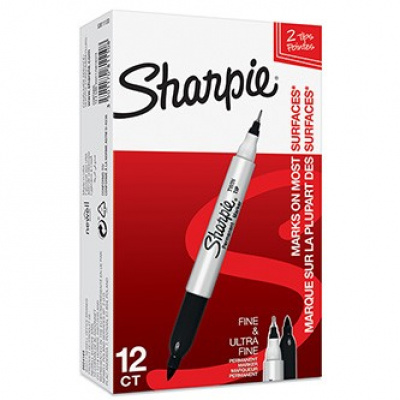 Sharpie S0811100, popisovač twin tip, černý, 12ks, 0.5/0.9mm, permanentní