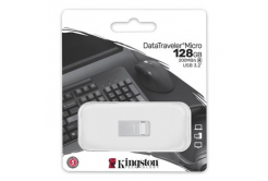 Kingston USB flash disk, USB 3.0, 128GB, DataTraveler Micro G2, stříbrný, DTMC3G2/128GB, USB A