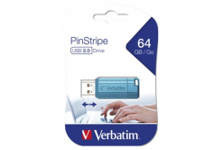 Verbatim USB flash disk, USB 2.0, 64GB, PinStripe, Store N Go, modrý, 49961, USB A, s výsuvným konektorem