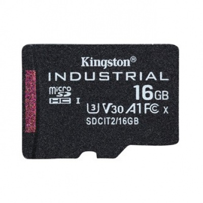 Kingston paměťová karta Industrial C10, 16GB, micro SDHC, SDCIT2/16GBSP, UHS-I U3 (Class 10), V30, A1, pSLC karta