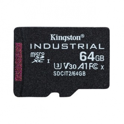 Kingston paměťová karta Industrial C10, 64GB, micro SDXC, SDCIT2/64GBSP, UHS-I U3 (Class 10), pSLC karta, V30, A1