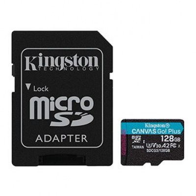 Kingston paměťová karta Canvas Go! Plus, 128GB, micro SDXC, SDCG3/128GB, UHS-I U3, s adaptérem, A2, V30