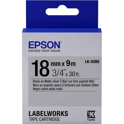 Epson LabelWorks LK-5SBE C53S655013 18mm x 9m, černý tisk / matně stříbrný podklad, matná, originální páska