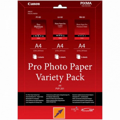 Canon Photo Paper Pro Variety Pack PVP-201, foto papír, bílý, A4, 15 ks, 6211B021, inkoustový,5x matný PM-101, 5x lesklý PT-101, 5