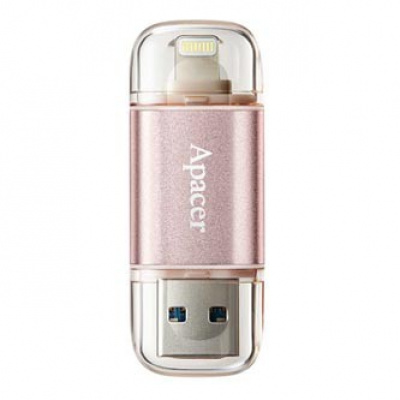 Apacer USB flash disk OTG, USB 3.0, 64GB, AH190, růžový, AP64GAH190H-1, USB A / Lightning, s krytkou