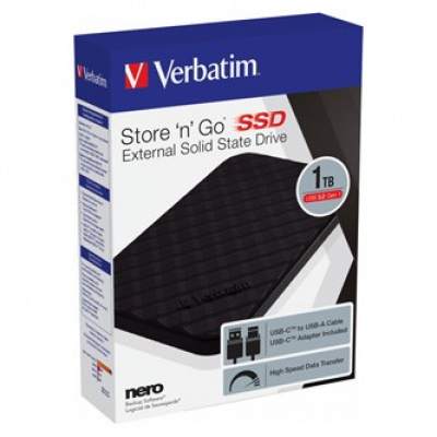 SSD Verbatim 2.5", USB 3.2 Gen 1, 1000GB, GB, 1TB, Store N Go, 53230, USB-A/Micro-B, obsahuje adaptér USB-A na USB-C(TM)