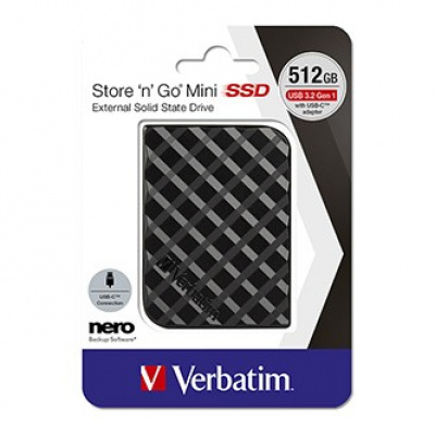 Externí disk SSD Verbatim USB 3.2 Gen 1, 512GB, Store N Go Mini, 53236, USB-A/Micro-B, obsahuje adaptér USB-A na USB-C(TM)