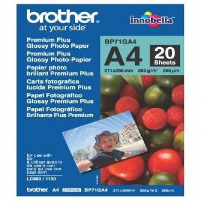 Brother Glossy Photo Paper, foto papír, lesklý, bílý, A4, 260 g/m2, 20 ks, BP71GA4, inkoustový