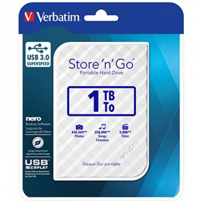 Verbatim externí pevný disk, Store N Go, 2.5", USB 3.0 (3.2 Gen 1), 1TB, 53206, bílý