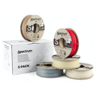 Spectrum 80754 3D filament, PLA specials, 1,75mm, 5x250g, mix Stone Light, Stone Dark, Thermoactiv Red, Wood OAK, Glow Green