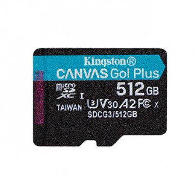 Kingston paměťová karta Canvas Go! Plus, 512GB, micro SDXC, SDCG3/2512GBSP, UHS-I U3, A2, V30