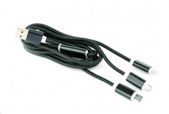 Kabel CABLEXPERT CC-USB2-AM31-1M USB A Male/Micro B + Type-C + Lightning, 1m, opletený, černý, blister