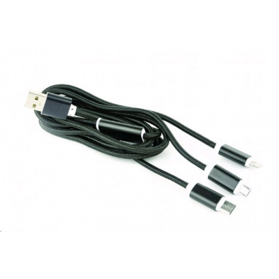 Kabel CABLEXPERT CC-USB2-AM31-1M USB A Male/Micro B + Type-C + Lightning, 1m, opletený, černý, blister