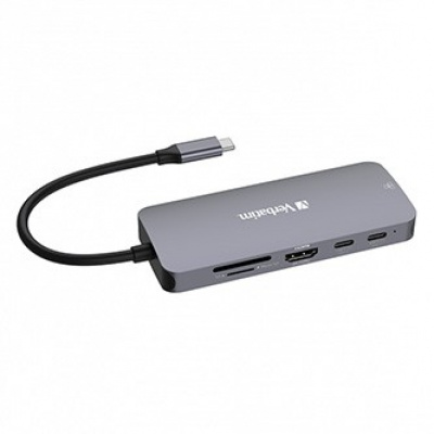 USB (3.2) hub 9-port, 32152, šedý, délka kabelu 15cm, Verbatim, 2x USB C, 3x USB A, 1x HDMI, čtečka SD a microSD