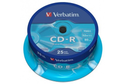 Verbatim CD-R, 43432, Extra Protection, 25-pack, 700MB, 52x, 80min., 12cm, bez možnosti potisku, cake box, pro archivaci dat