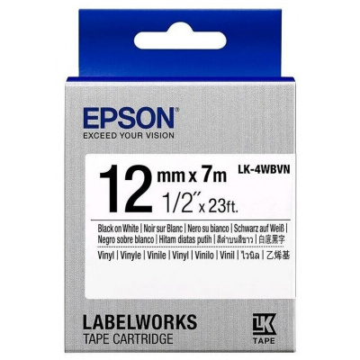 Epson LabelWorks LK-4WBVN C53S654041 12mm x 7m, černý tisk / bílý podklad, vinylová, originální páska