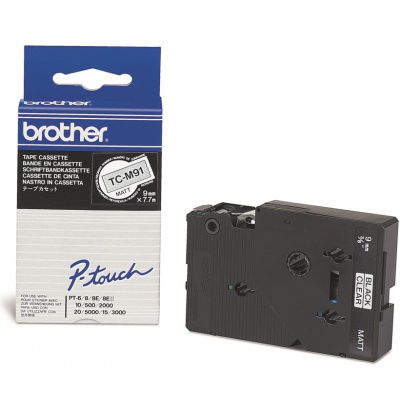 Brother TC-M91, 9mm x 7,7m, černý tisk / průhledný podklad, originální páska