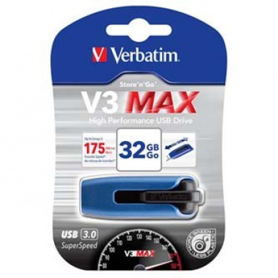 Verbatim USB flash disk, USB 3.0, 32GB, V3 MAX, Store N Go, modrý, 49806, USB A, s výsuvným konektorem