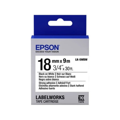 Epson LabelWorks LK-5WBW C53S655012 18mm x 9m, černý tisk / bílý podklad, silně lepicí, originální páska