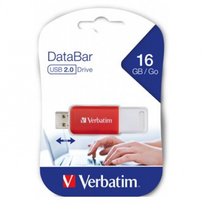 Verbatim USB flash disk, USB 2.0, 16GB, DataBar, červený, 49453, pro archivaci dat